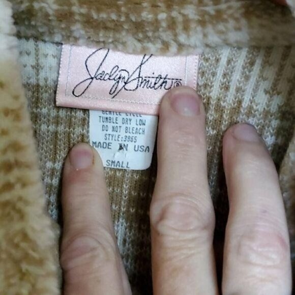 Jaclyn Smith Cinched Soft Brown Plaid Fully Zippered Fleece Sz. S?(2X) Jacket - Picture 5 of 11